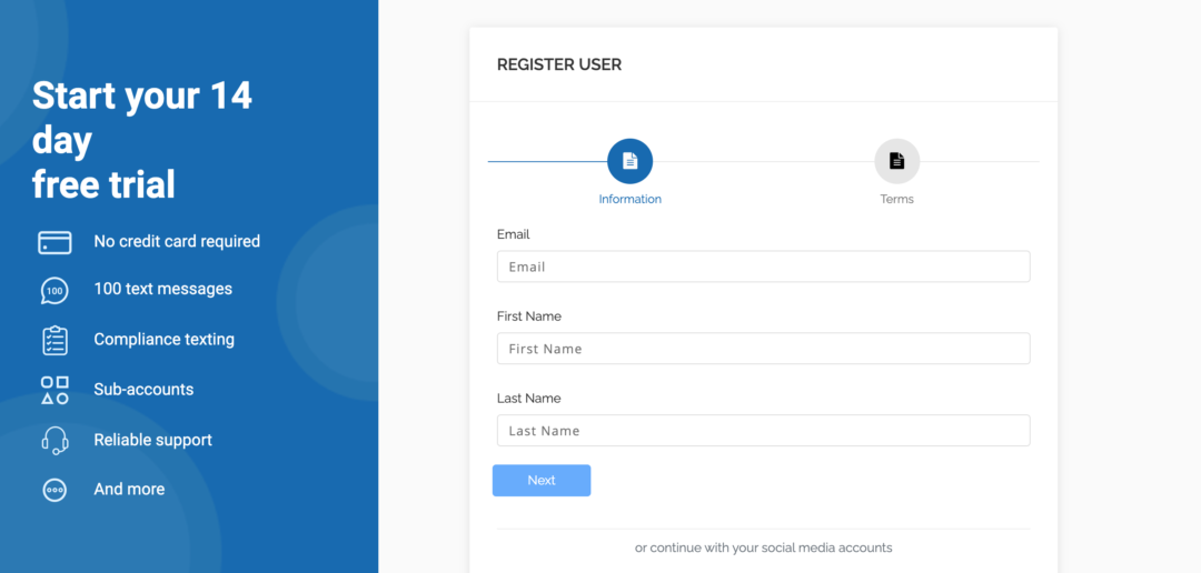 Signing up for an SMS Gateway